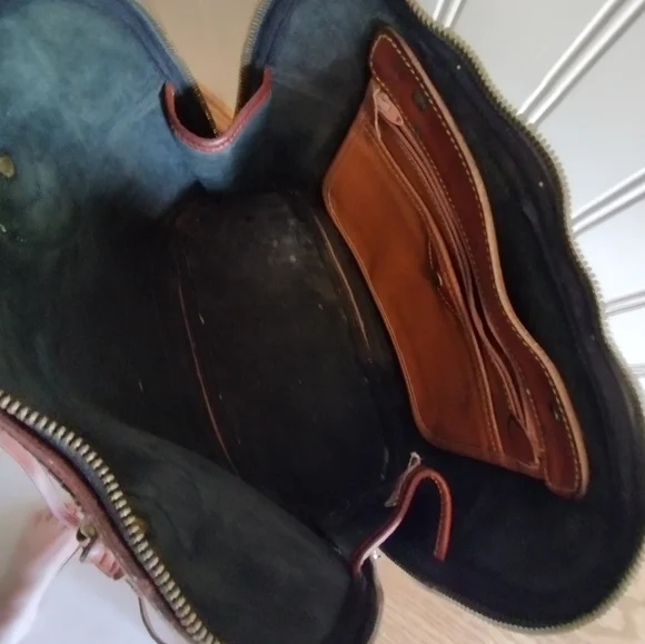 Vintage Dooney And Bourke Large Doomed Satchel Black And Brown Leather - Picture 5 of 10